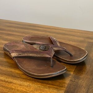 Chaco Classic Flip Flop Sandals Leather Brown Pink Size 10 Womens